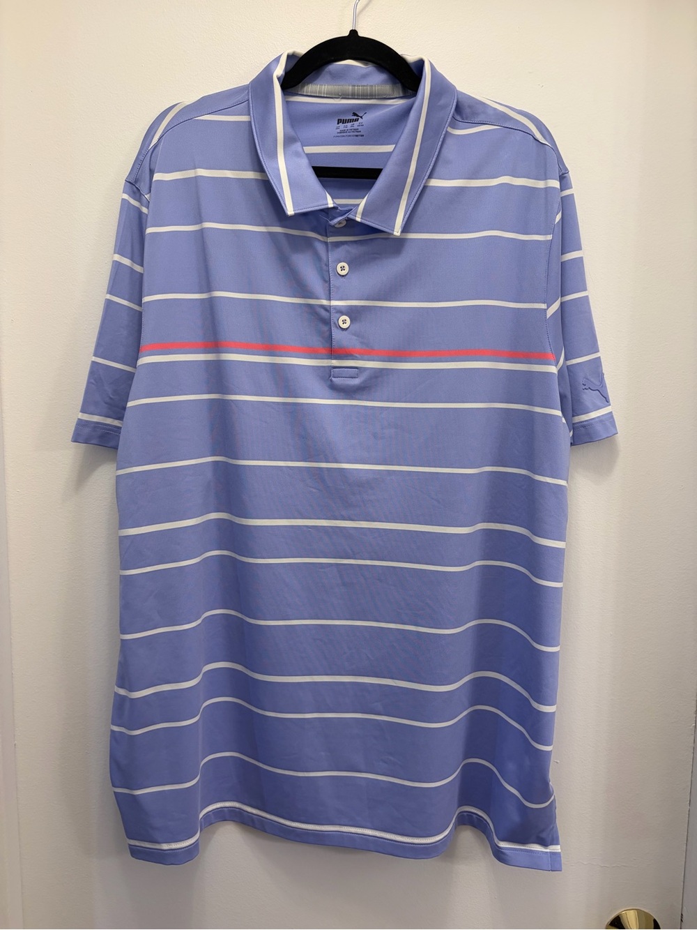 PUMA Performance Polo Shirt Mens XXL 2XL Blue Striped Stretch Golf Short Sleeve
